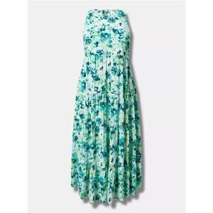 Torrid Maxi Washable Gauze Halter Tiered Dress in Watercolor Floral, Size 1X EUC